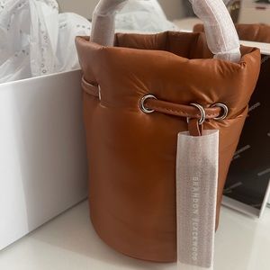 Brandon Blackwood Kamal Bucket Bag Dark Brown Puffer